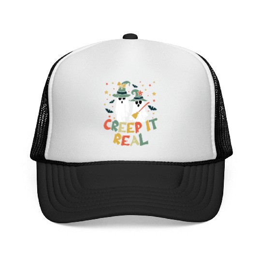 Retro Vintage Ghost Witch Lazy Creepy Halloween Trucker Caps