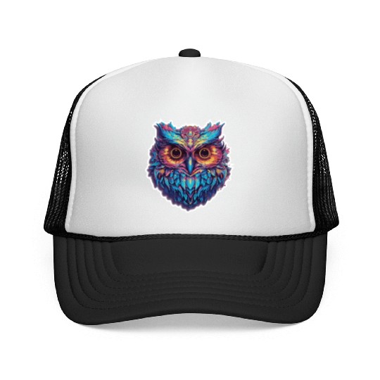 Luminous Nocturne: Holographic Owl Splendor Trucker Caps
