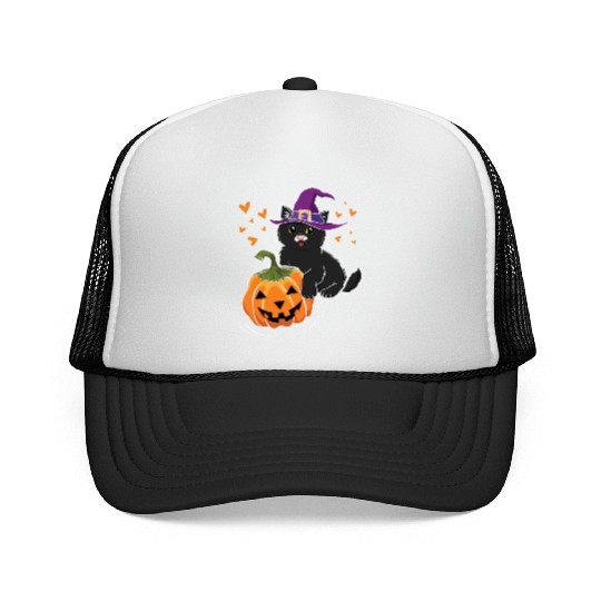 Witch Cat In Pumpkin Cool Creepy Halloween Trucker Caps