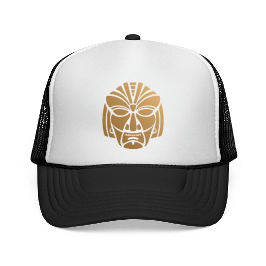 Aztec & Mayan Mask Logo: Minimalist Design Trucker Caps