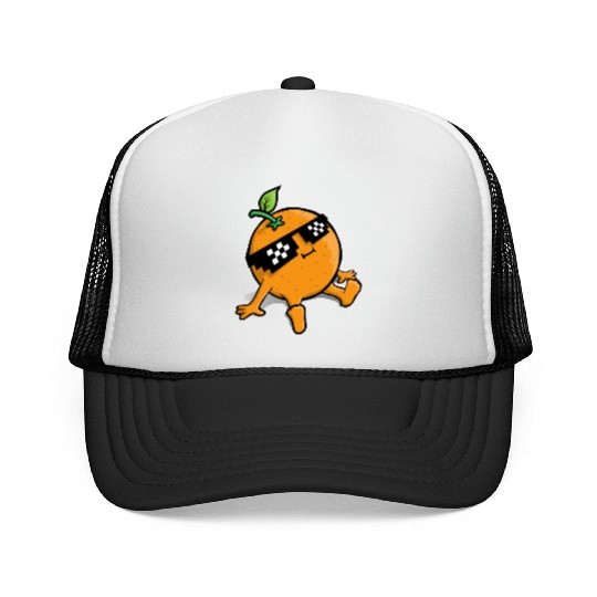 Cool Relaxing Orange Fruit Pixel Sunglasses Face Trucker Caps