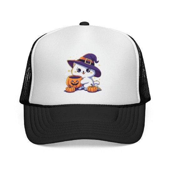 Cute Cat Halloween 3 Trucker Caps