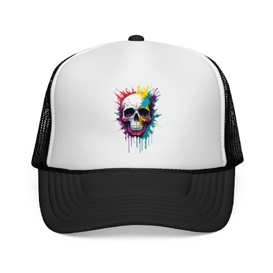 Colorful skull pain splash Trucker Caps