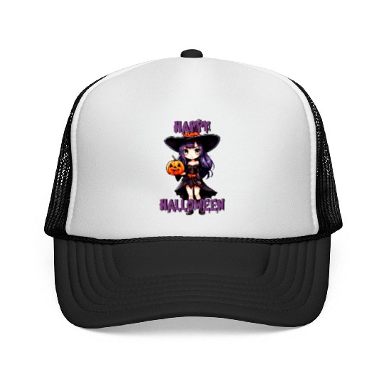 Happy Halloween purple witch Trucker Caps