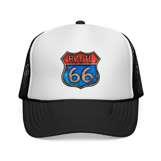 Route 66 vintage sign - Rusty metal Trucker Caps