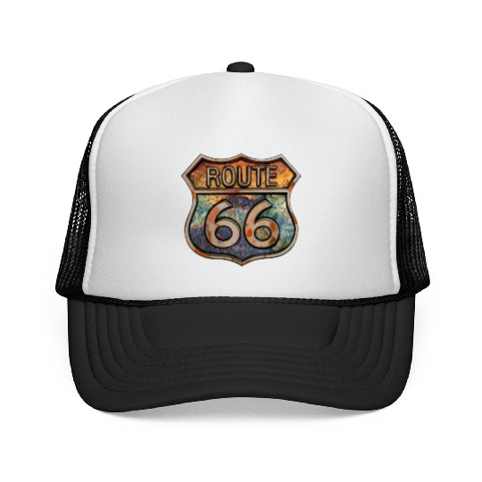 Route 66 vintage sign - Dingy metal sign 2 Trucker Caps