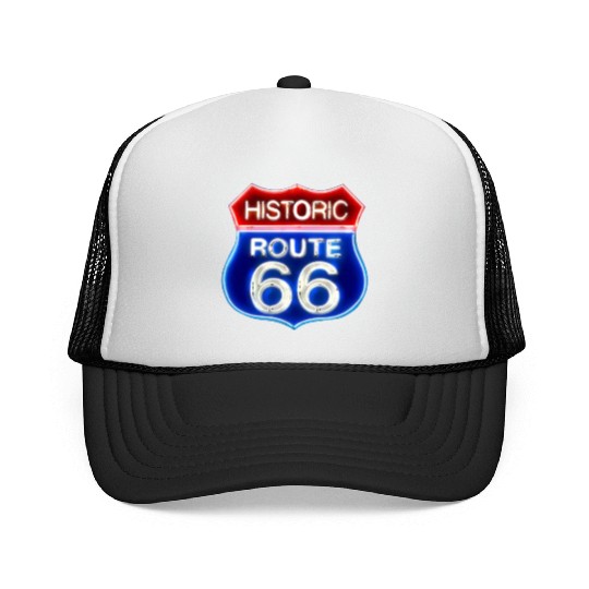 Route 66 neon sign Trucker Caps