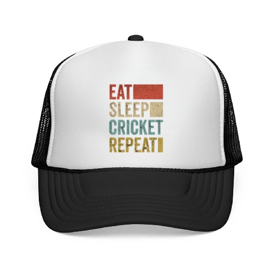 Retro Eat Sleep Cricket Repeat Funny Cricket Trucker Caps