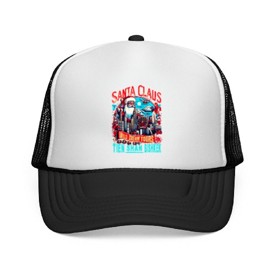 Santa Claus on an Adventure Travel World Tour Trucker Caps
