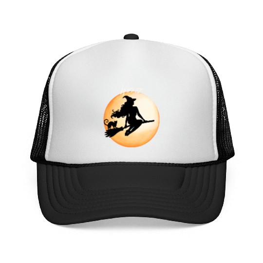 Wicked Cat Witch Funny Halloween Witch Trucker Caps