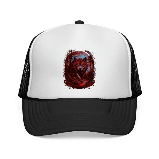 Sunset Grey Wolf Hunter for Men and Women Trucker Caps