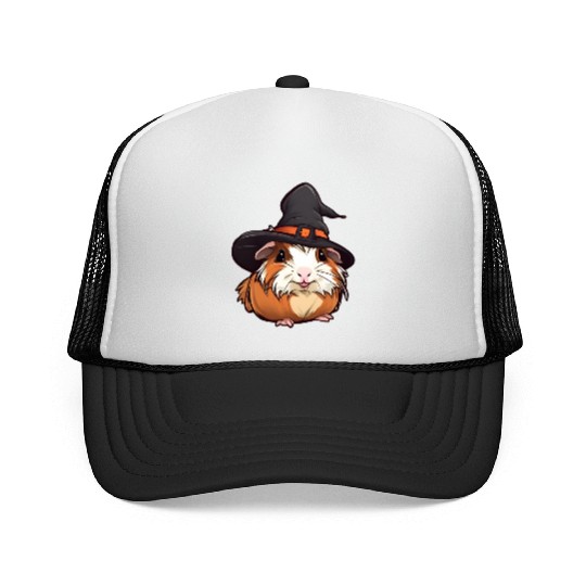 Cute Halloween guinea pig with a witch hat. Trucker Caps