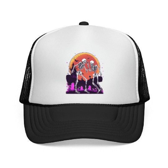 "Skeletal Dance-Off Under Neon Moon" Trucker Caps