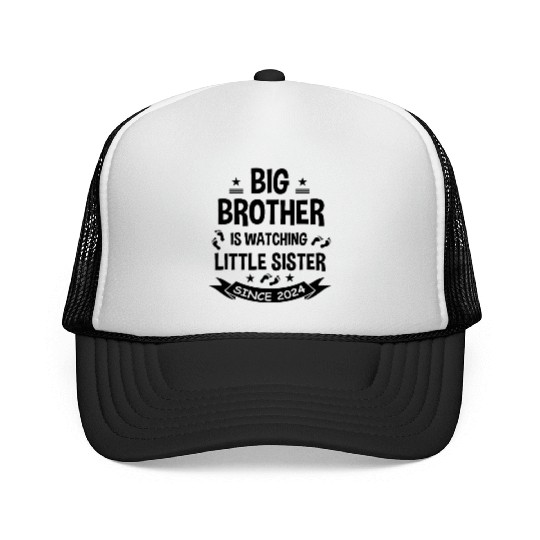 The big brother takes care of the little sister in Trucker Caps