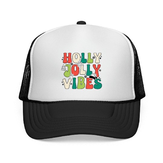 Holly Jolly Vibes Happy Xmas Christmas Holiday Trucker Caps