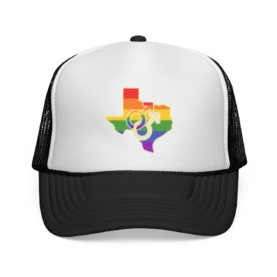 Gay Love Texas Map Design for proud LGBT+ Texans Trucker Caps
