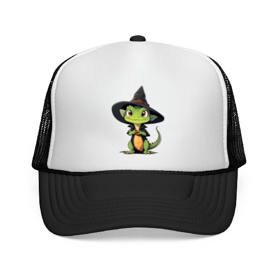 Cute Halloween lizard with a witch hat. Trucker Caps