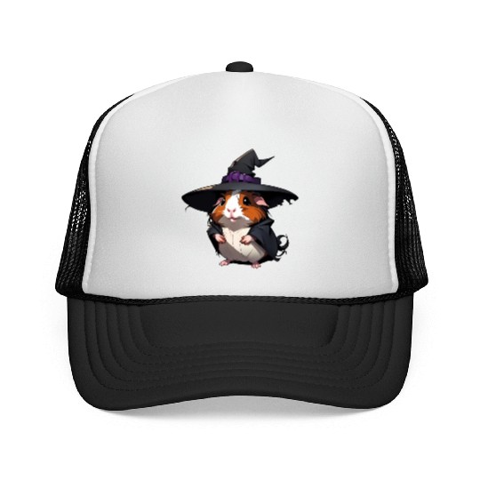 Cute Halloween guinea pig with a witch hat. Trucker Caps