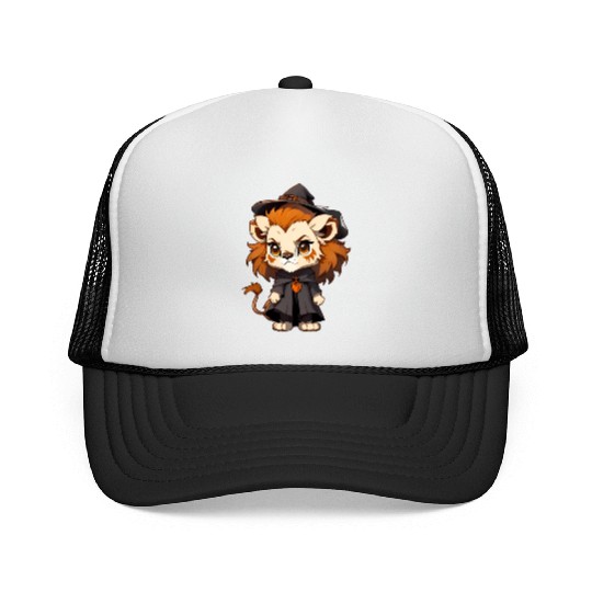 Cute Halloween lion with a witch hat. Trucker Caps