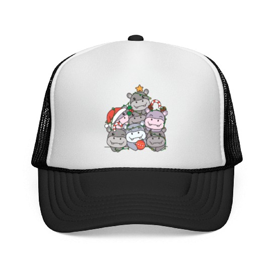 Hippo Christmas Tree Funny Animal Christmas Trucker Caps