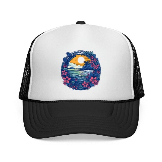 Flower Blossoms By Ocean Surfing Trucker Caps