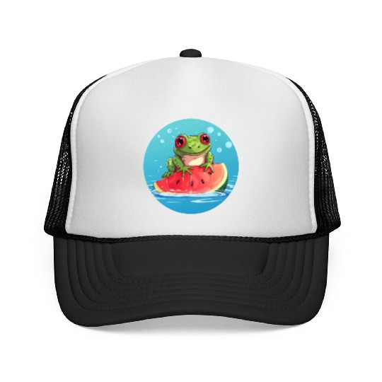 Frog on watermelon in the sea Trucker Caps