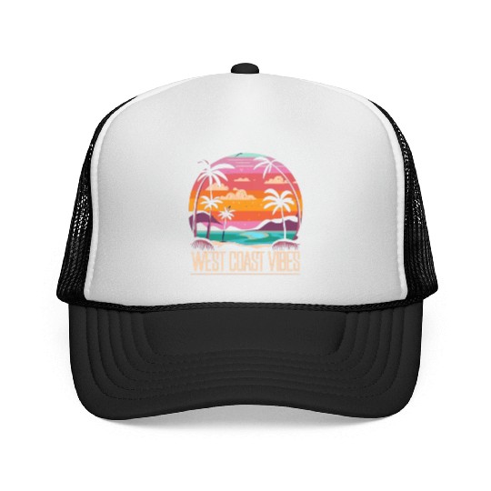 Tranquil beach at sunset West Coast Vibes Trucker Caps