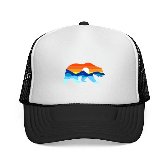 Camping Hiking Retro Mountains Outdoors Camp Bear Trucker Caps