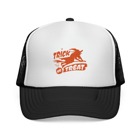 Trick or Treat Orange Witch Halloween Trucker Caps
