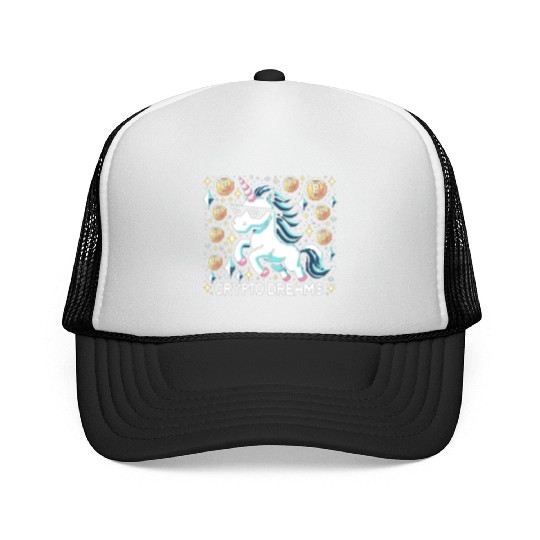 Crypto Dreams - 8-bit Unicorn Amidst Digital Coins Trucker Caps