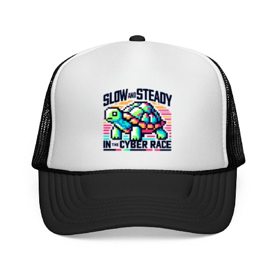 Cyber Turtle - Slow and Steady in 8-bit Color Trucker Caps