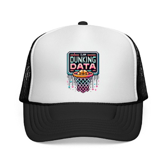 Slam Dunking Data - Retro 8-bit Basketball Hoop Trucker Caps