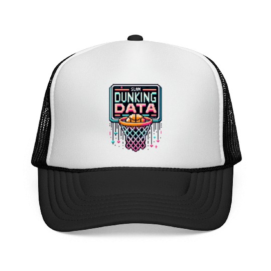 Slam Dunking Data - Retro 8-bit Basketball Hoop Trucker Caps