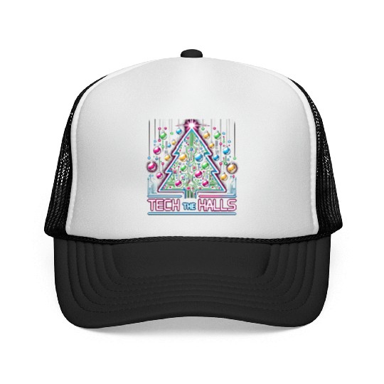Tech the Halls - Christmas Tree in 8-bit Neon Trucker Caps