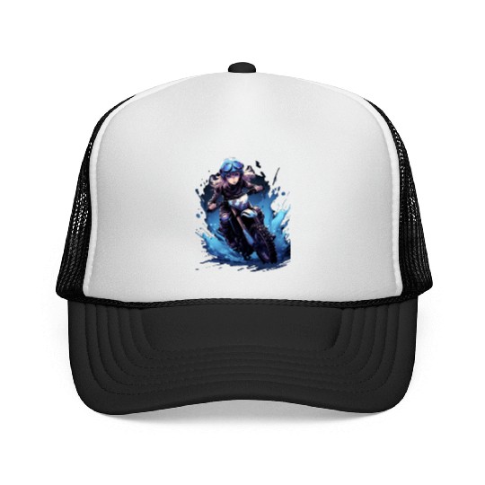 Dirt Bike Anime Girl Ice Racing Motorcycle Ice Trucker Caps