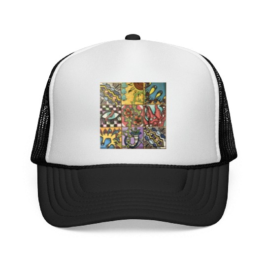 Hand painted wooden squares art by KateToxin Trucker Caps