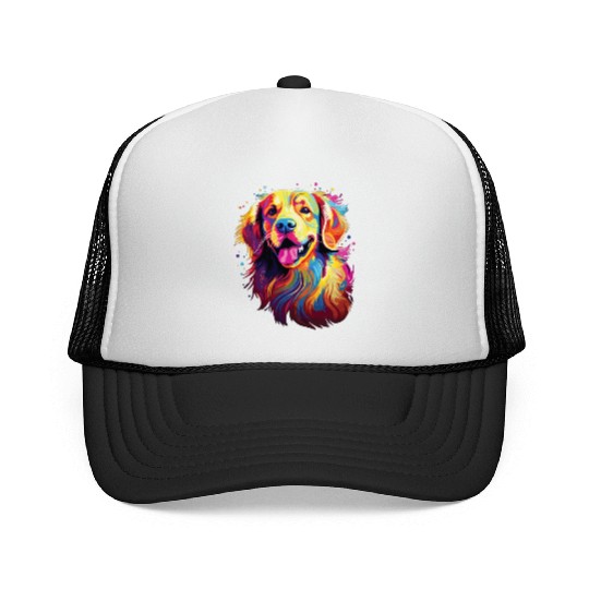 Watercolor Colorful Golden Retriever Trucker Caps