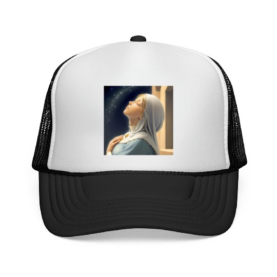 Virgin Mother Mary Praying on a Starry Night Trucker Caps