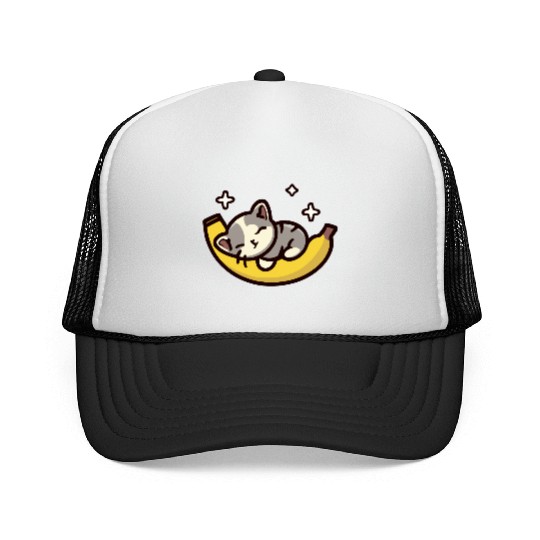 Kitten Sleeping On A Banana Trucker Caps