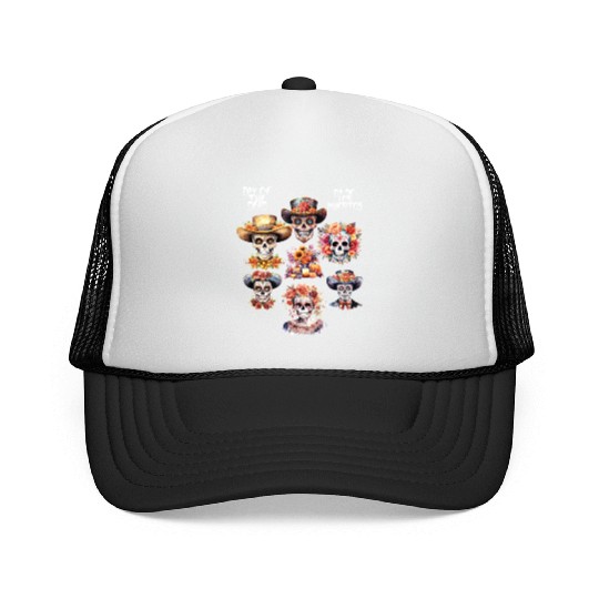 Vintage Mexican Day of the Dead Art Sugar Skulls Trucker Caps