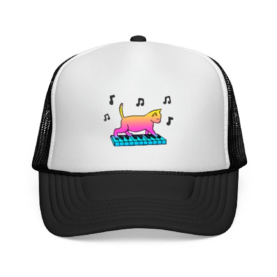 Piano Cat Gift For Cat Lover Trucker Caps