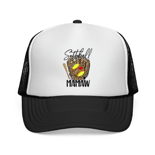 Softball Mamaw Leopard Game Day Softball Lover Trucker Caps