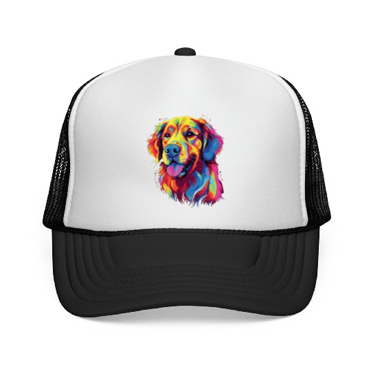 Watercolor Colorful Golden Retriever Trucker Caps