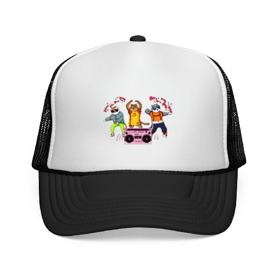 80's Fashion Breakdancer Cats Move To Pink Boombox Trucker Caps