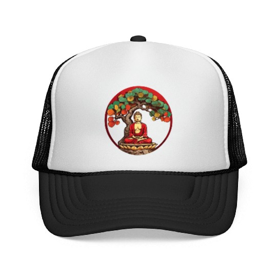Buddha Under Reggae Colored Bodhi Tree Trucker Caps