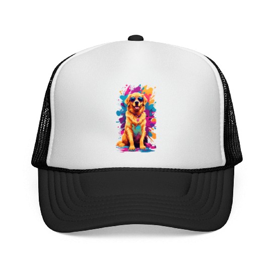 Cool Golden Retriever with Sunglasses Trucker Caps