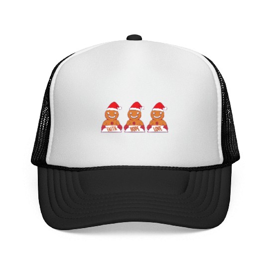 Gingerbread Man Faith Hope Love Religious Trucker Caps
