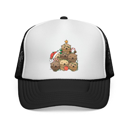 Otter Christmas Tree Funny Animal Christmas Trucker Caps