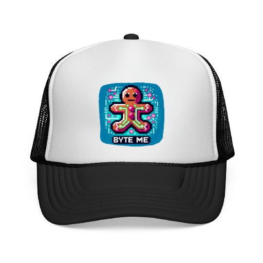 Neon Cyberpunk Gingerbread - "Byte Me" Christmas Trucker Caps