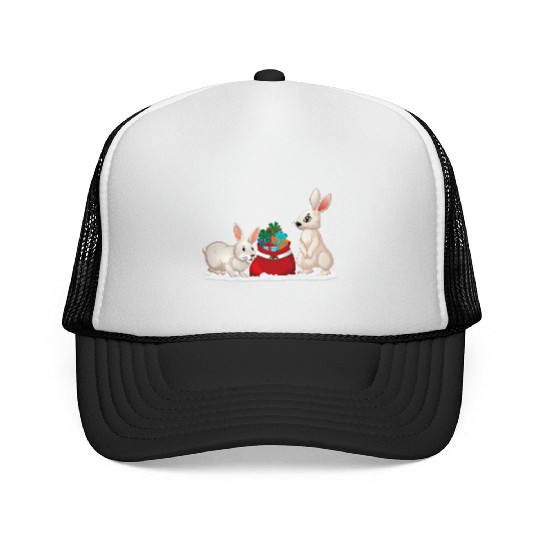 Rabbits with Christmas gifts on the snow Trucker Caps